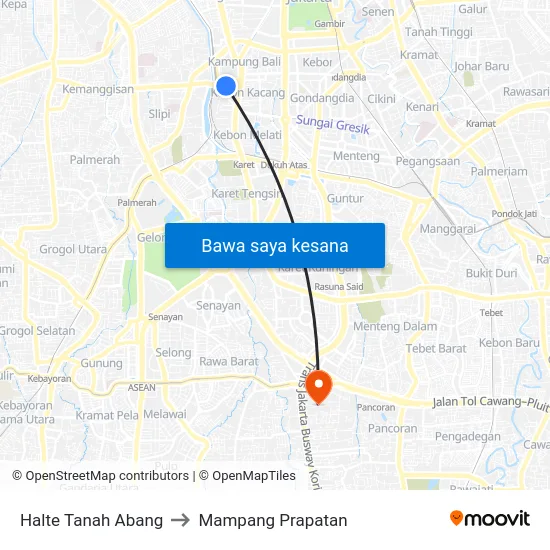 Halte Tanah Abang to Mampang Prapatan map