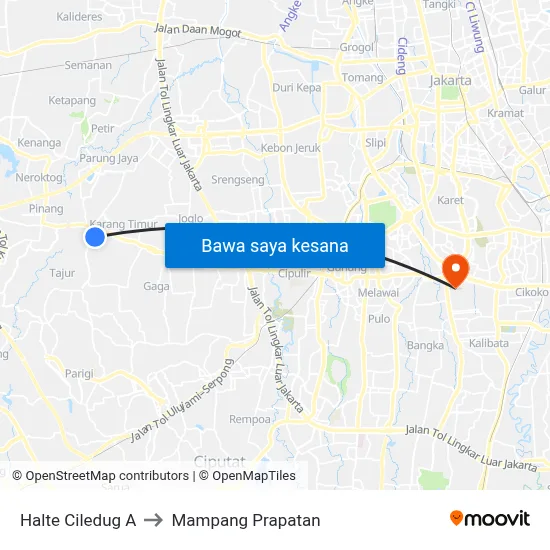 Halte Ciledug A to Mampang Prapatan map
