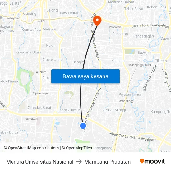 Menara Universitas Nasional to Mampang Prapatan map