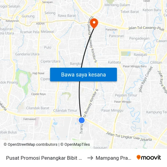 Pusat Promosi Penangkar Bibit Ragunan to Mampang Prapatan map