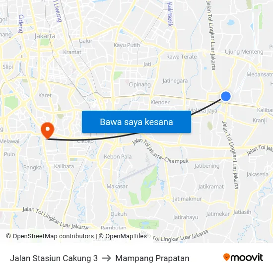 Jalan Stasiun Cakung 3 to Mampang Prapatan map
