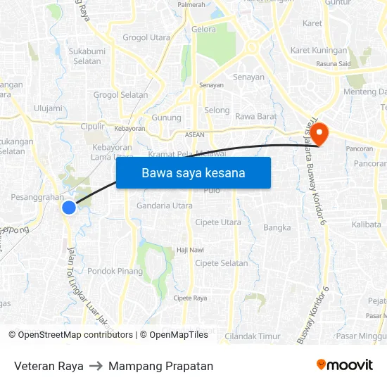 Veteran Raya to Mampang Prapatan map