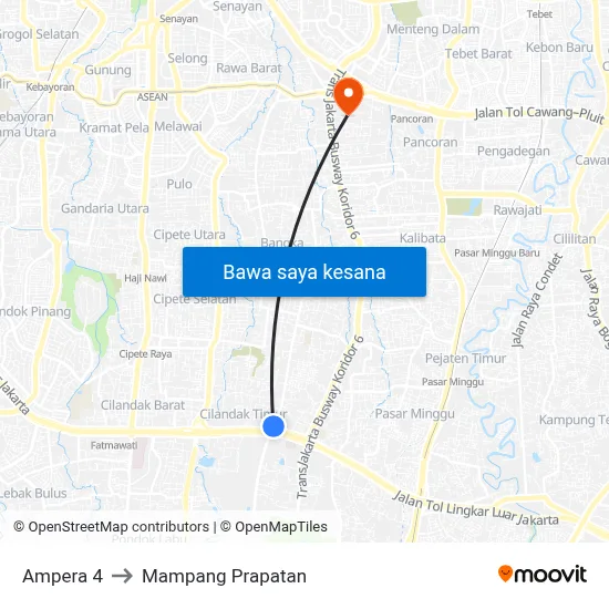 Ampera 4 to Mampang Prapatan map