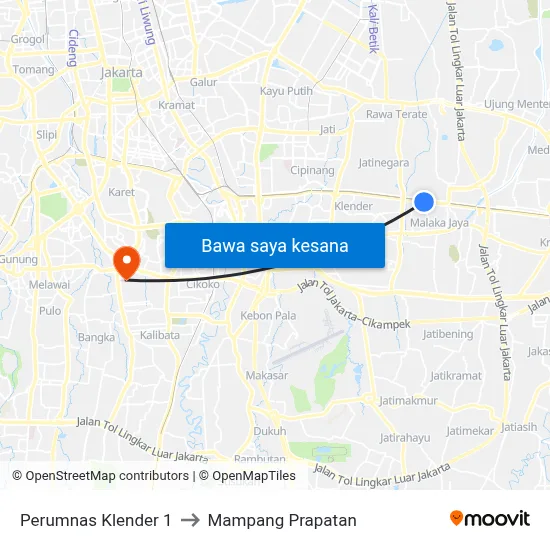 Perumnas Klender 1 to Mampang Prapatan map