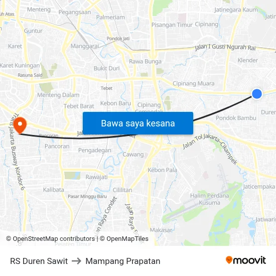 RS Duren Sawit to Mampang Prapatan map