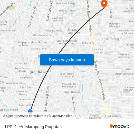 LPPI 1 to Mampang Prapatan map