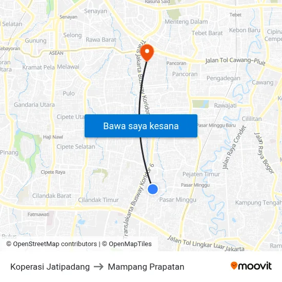 Koperasi Jatipadang to Mampang Prapatan map