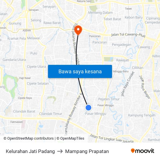 Kelurahan Jati Padang to Mampang Prapatan map