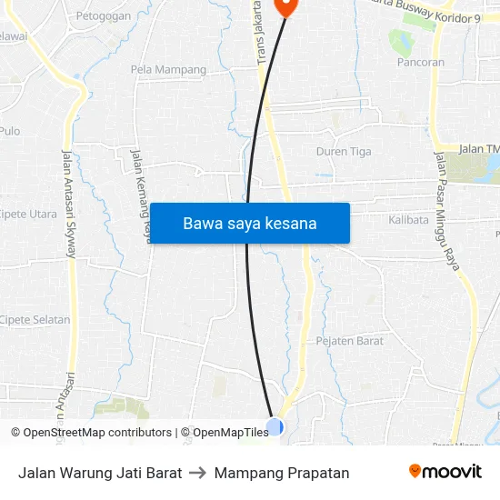 Jalan Warung Jati Barat to Mampang Prapatan map