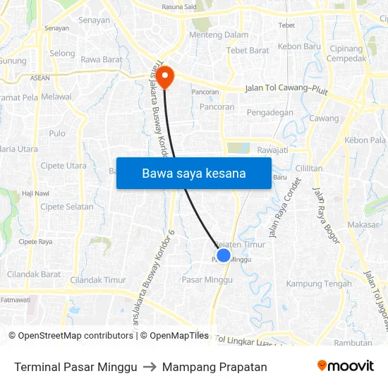 Terminal Pasar Minggu to Mampang Prapatan map