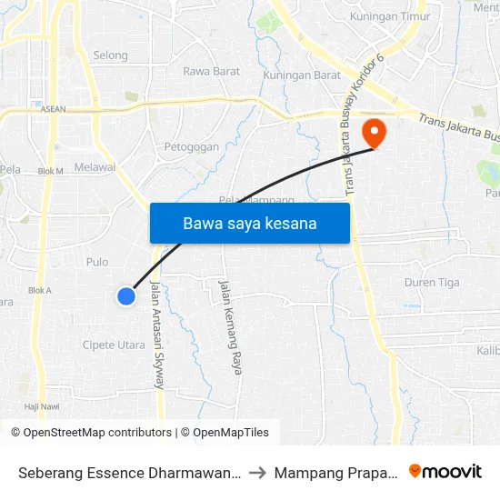 Seberang Essence Dharmawangsa to Mampang Prapatan map