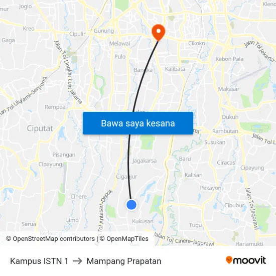 Kampus ISTN 1 to Mampang Prapatan map