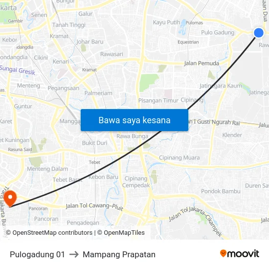 Pulogadung 01 to Mampang Prapatan map