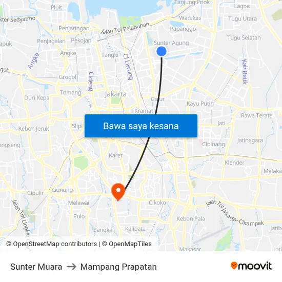Sunter Muara to Mampang Prapatan map