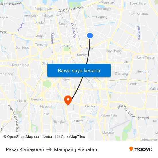 Pasar Kemayoran to Mampang Prapatan map