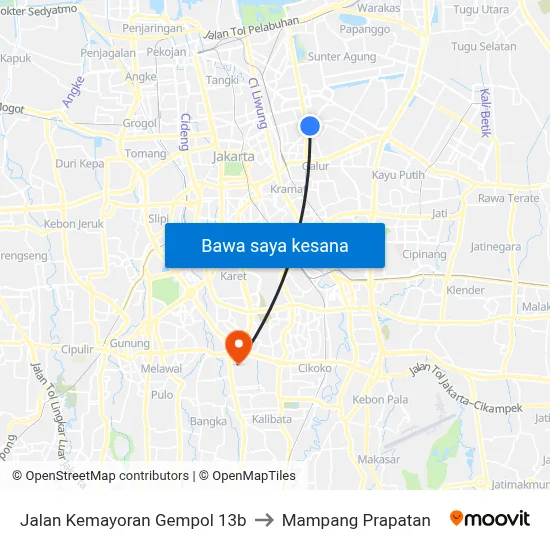 Jalan Kemayoran Gempol 13b to Mampang Prapatan map