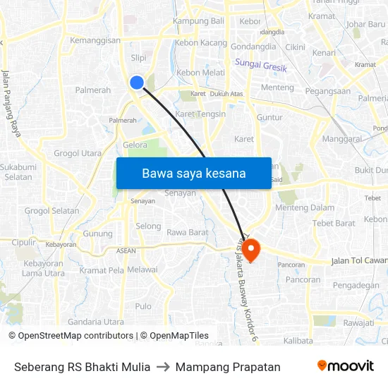Seberang RS Bhakti Mulia to Mampang Prapatan map