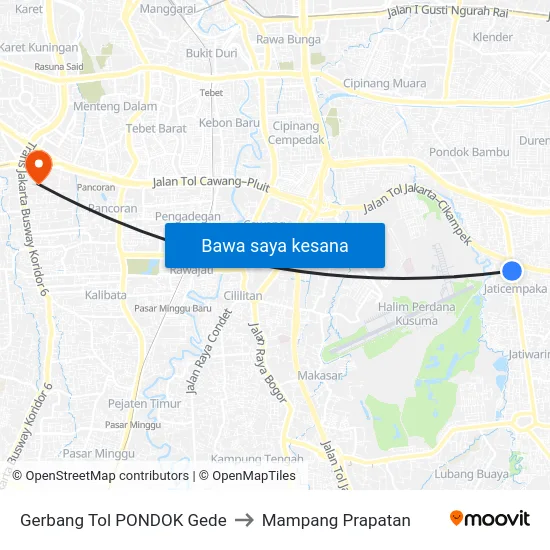 Gerbang Tol PONDOK Gede to Mampang Prapatan map