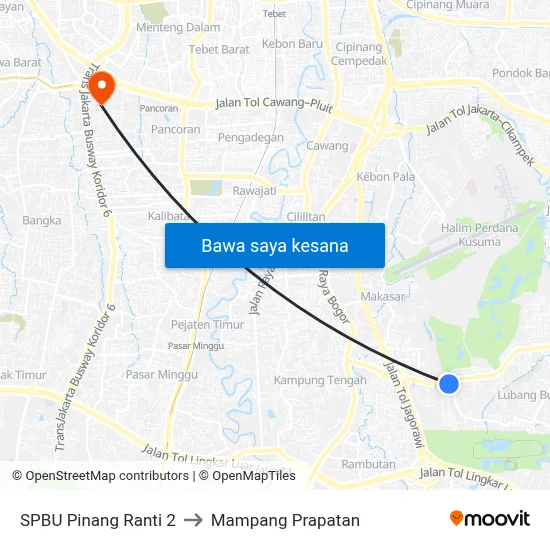 SPBU Pinang Ranti 2 to Mampang Prapatan map
