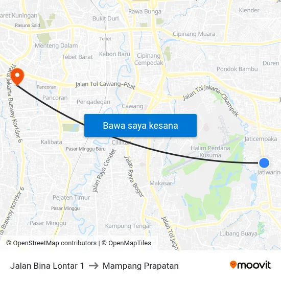 Jalan Bina Lontar 1 to Mampang Prapatan map