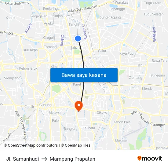 Jl. Samanhudi to Mampang Prapatan map