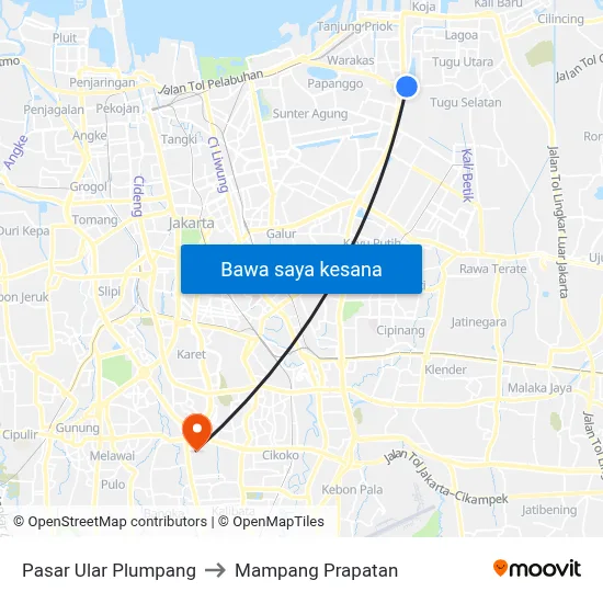 Pasar Ular Plumpang to Mampang Prapatan map