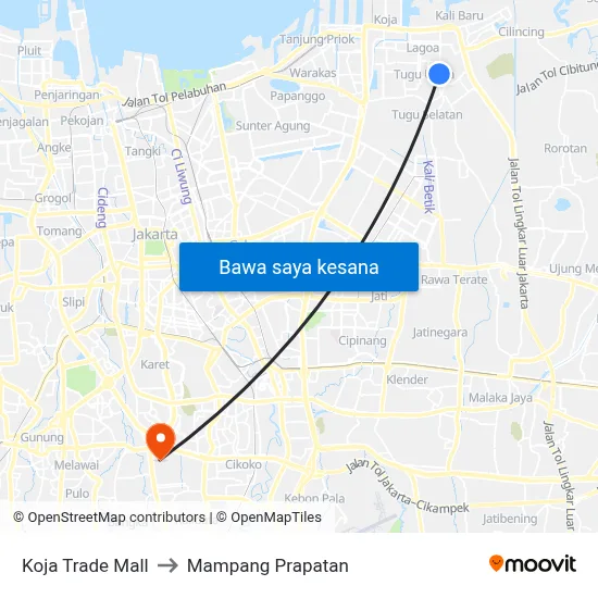Koja Trade Mall to Mampang Prapatan map