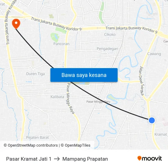 Pasar Kramat Jati 1 to Mampang Prapatan map