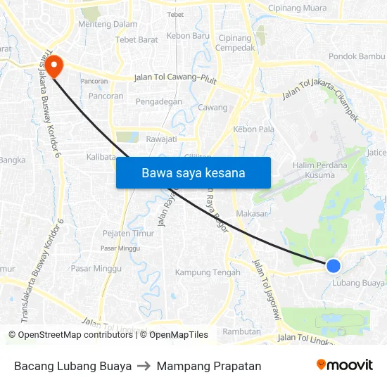 Bacang Lubang Buaya to Mampang Prapatan map