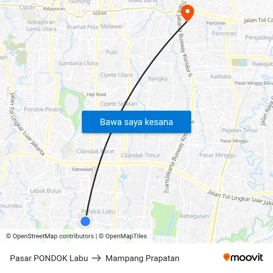 Pasar PONDOK Labu to Mampang Prapatan map