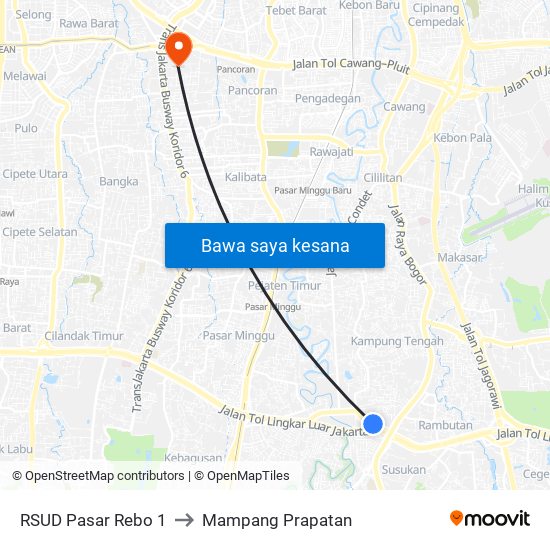 RSUD Pasar Rebo 1 to Mampang Prapatan map