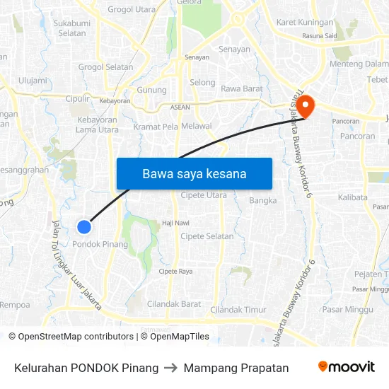 Kelurahan PONDOK Pinang to Mampang Prapatan map