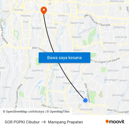 GOR POPKI Cibubur to Mampang Prapatan map