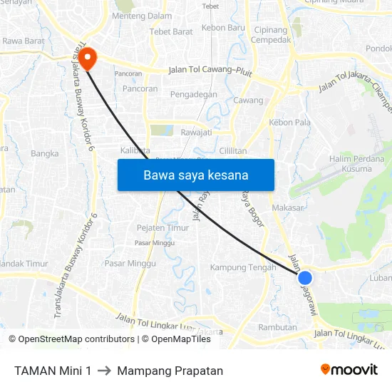 TAMAN Mini 1 to Mampang Prapatan map