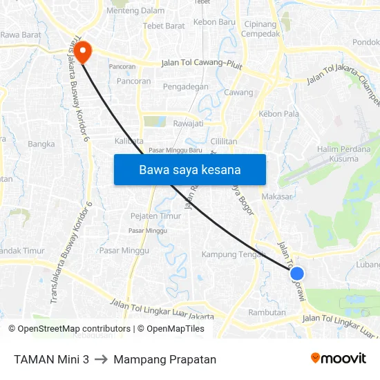 TAMAN Mini 3 to Mampang Prapatan map