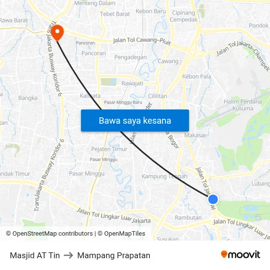 Masjid AT Tin to Mampang Prapatan map