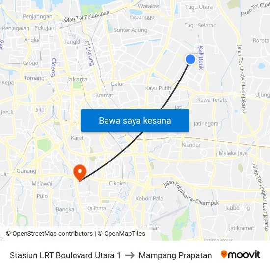 Stasiun LRT Boulevard Utara 1 to Mampang Prapatan map