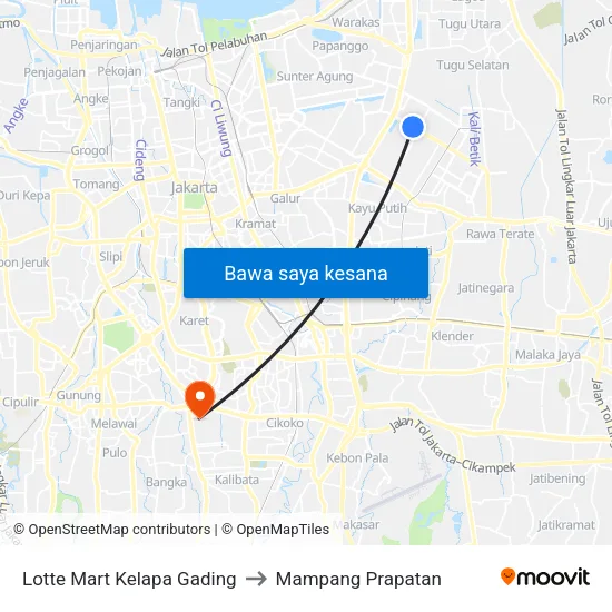 Lotte Mart Kelapa Gading to Mampang Prapatan map