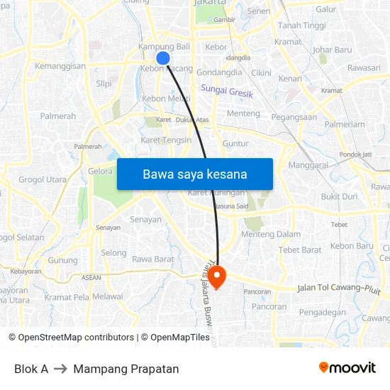 Blok A to Mampang Prapatan map