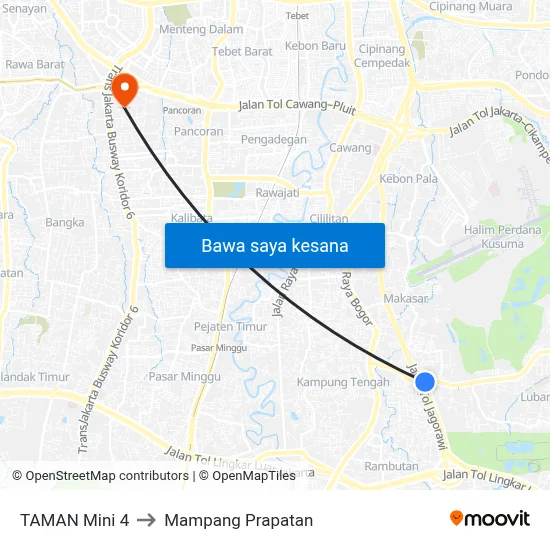 TAMAN Mini 4 to Mampang Prapatan map