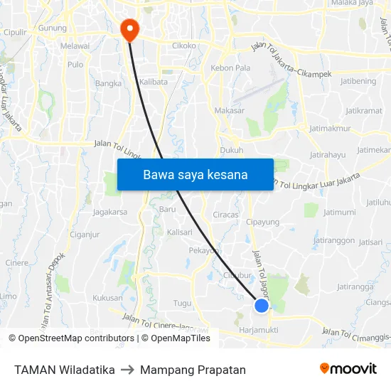 TAMAN Wiladatika to Mampang Prapatan map