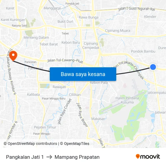 Pangkalan Jati 1 to Mampang Prapatan map