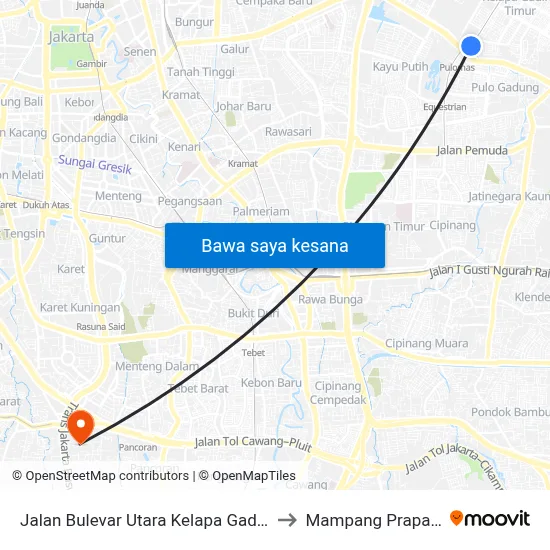 Jalan Bulevar Utara Kelapa Gading 1 to Mampang Prapatan map