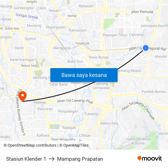 Stasiun Klender 1 to Mampang Prapatan map