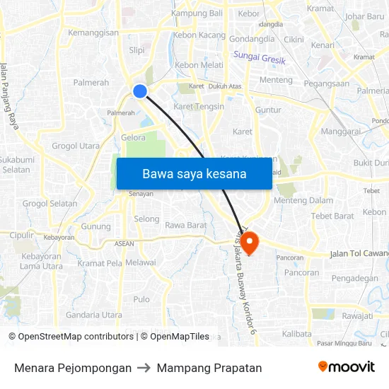 Menara Pejompongan to Mampang Prapatan map