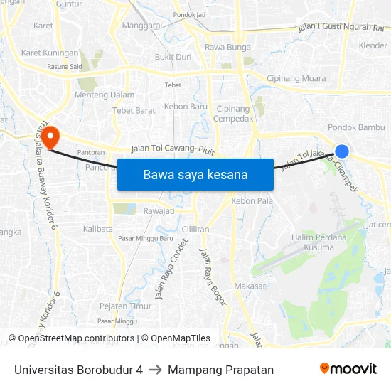 Universitas Borobudur 4 to Mampang Prapatan map