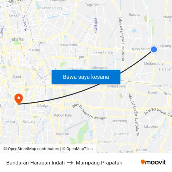 Bundaran Harapan Indah to Mampang Prapatan map