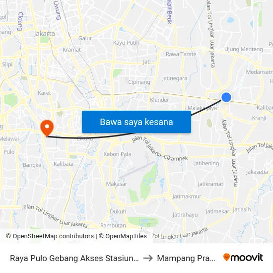 Raya Pulo Gebang Akses Stasiun Cakung to Mampang Prapatan map
