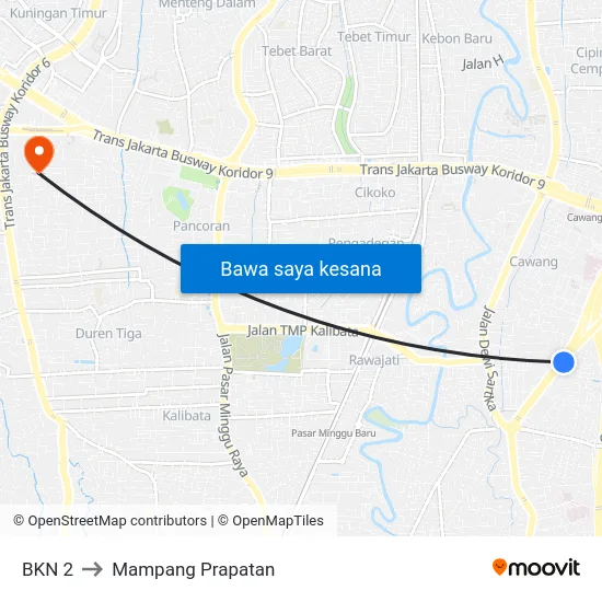 BKN 2 to Mampang Prapatan map