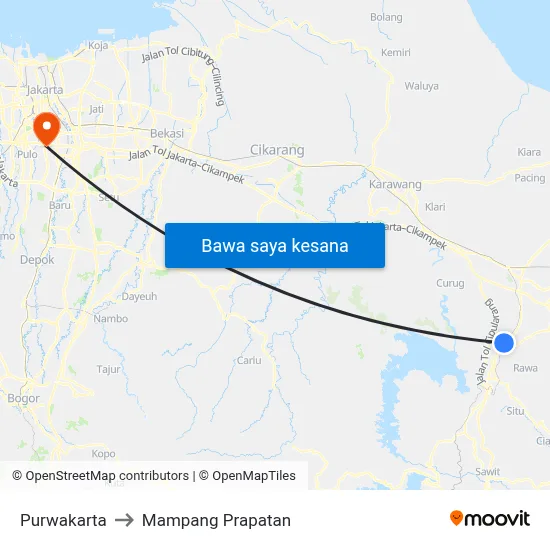 Purwakarta to Mampang Prapatan map